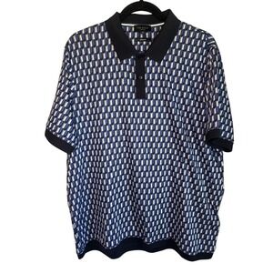 Ted Baker London Men Geometric Print Regular Fit Polo Shirt Size XL Navy Blue
